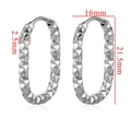 Detail view of rectangular steel earrings with textured finish and precise dimensions - Silver Patterned