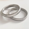 Minimalist silver wide stretch bangle bracelets with textured industrial metal finish - 15mm Silver
