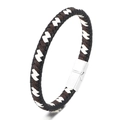 Bracciale in pelle intrecciata con cordoncini nero, bianco e marrone e chiusura magnetica - Misto Bianco Marrone