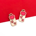 Golden lion dance apple pendants with Ping An and Jian Kang kanji in red enamel - 1pc Double-Sided Safety & Health Charm-9x18mm