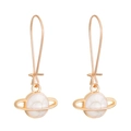 Pendientes de planeta dorados con textura de mármol blanco crema y ganchos largos - Pendientes de Planeta (WG-0573) / Oro KC