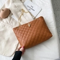 Brown quilted tote bag featuring a gold crown buckle with a pearl and chain strap - Brown