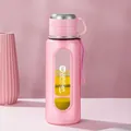 Pink 1000ml double-layer glass water bottle with viewing window and carrying strap - 1400ML-Steel Lid Cup / Pink (Short Filter)