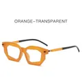 Fashionable geometric hexagonal sunglasses in transparent orange with black temple tips - Orange Frame Clear Lens