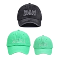 Three-piece family set of washed cotton baseball caps with DAD, MAMA, and MINI embroidery - Black DAD + Fruit Green MAMA + Fruit Green MINI