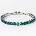 Bracelet tennis argenté orné de zircons cubiques ronds vert émeraude de 6 mm - Bleu Paon Ton Argent