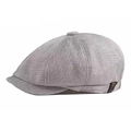 Light grey linen newsboy cap with vintage texture and side decorative leather strap - One Size / Light Gray