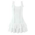 White sleeveless mini dress with hollow embroidery and ruffled hem details - S / White