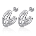 Polished silver multilayer C-shaped hoop earrings for women in a sleek minimalist style - Steel Multi-layer Smooth Style (1)