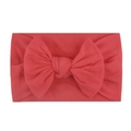 Soft nylon infant headband featuring a large coral red double-layer knit bow - Red