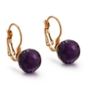 Faceted purple crystal bead earrings with gold-plated stainless steel lever-back hooks - Gold Deep Purple
