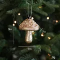 Golden glitter mushroom Christmas ornament with white pearls and sequins, 9cm height - Gold Mushroom