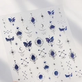 Blue dream butterfly and heart embossed nail stickers with pearlescent finish - M-683 Blue Dream (Model M-683)
