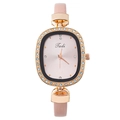 Elegant women's quartz watch with pink leather strap and gold oval rhinestone case - Pink