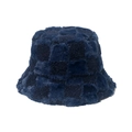 Chapeau bob d'hiver en peluche à damier bleu marine en fausse fourrure douce - M(56-58cm) / Bleu Marine