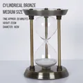 Medium cylindrical antique bronze metal hourglass with white sand and clear glass body - B35 - Antique Bronze Three Pillars Medium 30 Minutes - W8000-501