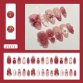 Faux ongles camélia 3D avec perles et dégradé de rouge de forme ovale - Z1273 Amour de Camélia (Style Colle)