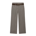 Dunkelgraue Weite Hose für Damen mit hohem Bund und braunem Gürtel auf weißem Hintergrund - XS / Dunkelgrau