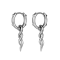 Pendientes de acero inoxidable plateado con colgante de llama retorcida y aros pequeños - Plata (Pieza Individual)
