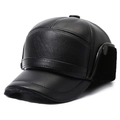 Winter faux leather baseball cap for men with warm faux fur lining and earflaps in black - One Size / 7-Panel Black