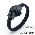 Bracciale da uomo in pelle nera intrecciata con chiusura a testa di leone, 210mm - Nero