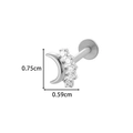 Silver G23 titanium labret stud with zircon moon and star design, size 0.75x0.59cm - Crescent Zirconia Style (T2535-1# Silver)