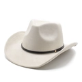 Classic cream faux suede western cowboy hat with black leather band and gold rivet detail - M(56-58cm) / Off White
