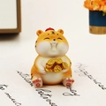 Cute cartoon tiger figurine with red hat and gold coins for car dashboard decor - 2732-2D Mini Fat Tiger With Gold Coins