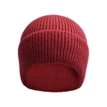 Detailed view of the dark red ribbed knit texture and folded cuff on the warm winter beanie - Burgundy
