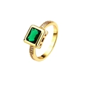 Bague élégante plaquée or 18 carats avec zircon vert coupe émeraude et accents diamant - Plaqué Or 18K Zircon Vert-R545