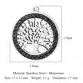 Ciondolo Albero della Vita in acciaio inox con strass neri misura 17x15mm - Albero della Vita / Zirconia Nera (VC777)