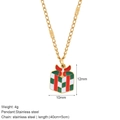Gold stainless steel necklace with red and green Christmas gift box pendant - Gift Box Style (G21)
