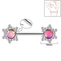 Pink sunflower nipple ring in stainless steel with internal threading design - 1.6x14mm (Threadless) / Style 10-Pink Glitter