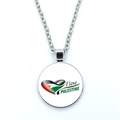 Silberne Halskette mit rundem Palästina-Flaggen-Herzanhänger und I love PALESTINE-Text - Stil 4