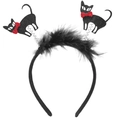 Halloween black cat headband with glitter feathers and spring-mounted cat ears on white background - 7# Cat