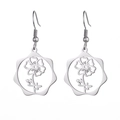 Silver stainless steel hollow flower dangle earrings with elegant daisy cutout pattern - Steel Color Cosmos