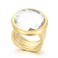 Luxurious gold chunky ring featuring a large round faceted clear crystal stone on a wide band - US 6 / Golden White Crystal Style (KR107533-K)