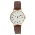 Women's quartz watch with brown leather strap, white ice-crack dial and rose gold case - Coffee