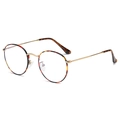 Retro round glasses with tortoiseshell frames and slim golden metal temples - Gold Leopard Print Ring Anti-blue Light C18
