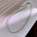 Elegant necklace featuring light green faceted stone beads and silver metal accents - 40# Blue Bead Style
