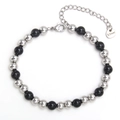 Adjustable stainless steel beaded bracelet featuring alternating black and silver round beads - 6mm / Black Silver
