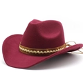 Chapeau de cowboy western classique rouge vin en laine avec bande tressée marron - Bordeaux