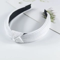 White knitted cotton knotted wide headband for women in a minimalist fashion style - White