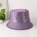Chic purple laser PU leather bucket hat with metallic iridescent finish for women - M (56-58cm) / Purple Sequin