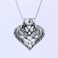 Collana punk in acciaio inossidabile con ciondolo a cuore a doppia testa di lupo e nodi - Stile Nodo Celtico Doppio Lupo a Forma di Cuore (D0510)
