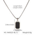 Silver chain necklace with black rectangular pendant and size measurements in cm and inches - Silver Black Rectangular Pendant (HC-N40523-BL-S)