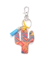 Wooden cactus keychain with colorful geometric patterns and blue tassel accent - Colorful Geometric Pattern Cactus/Blue Tassel
