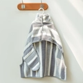 Absorbent grey and white striped dog bathrobe in soft coral fleece with hood and buttons - S / Grey and White Stripes