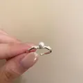 Adjustable silver tone ring with irregular texture and white pearl for women - Mini Pearl Ring