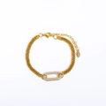 Dettaglio della collana in acciaio inossidabile dorato con chiusura rettangolare e strass - 17.5+5CM / Bracciale in Zirconia Bianca